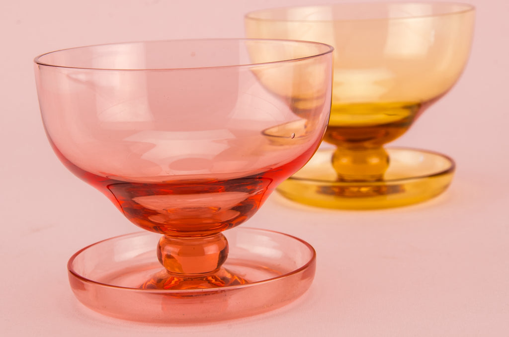 2 pink champagne saucers