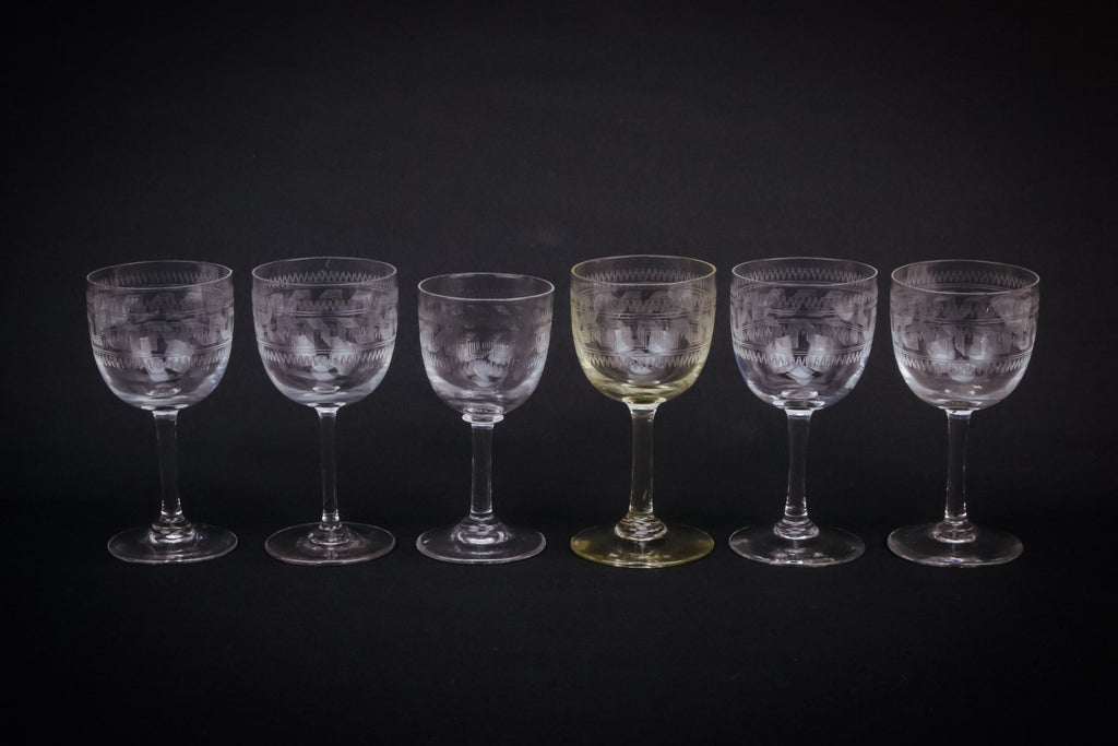 6 engraved port glasses