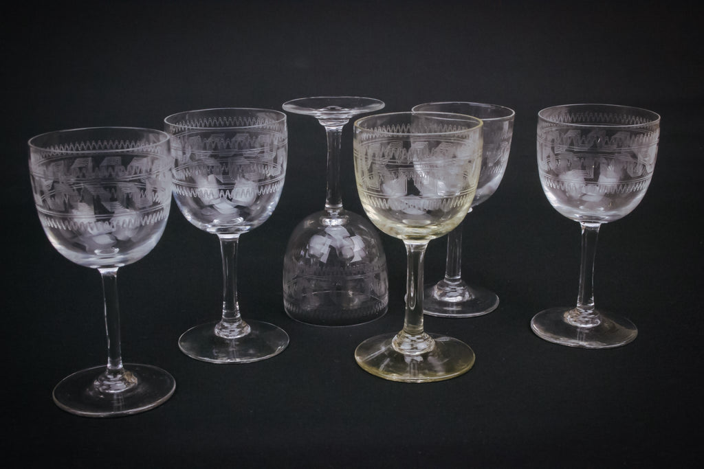 6 engraved port glasses