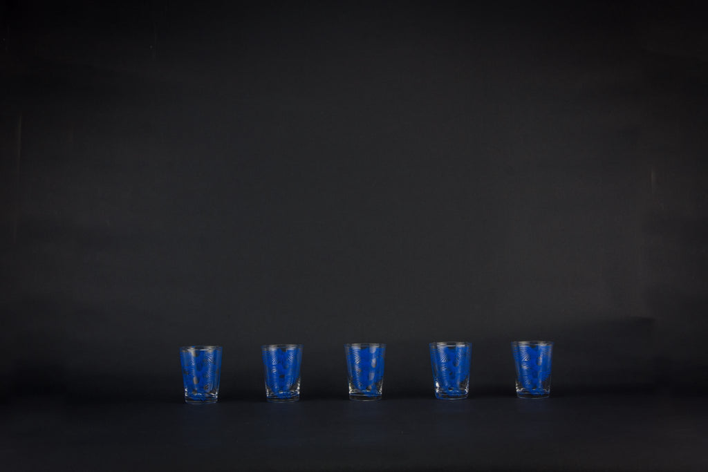 5 blue shot glasses