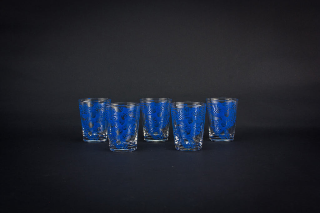 5 blue shot glasses