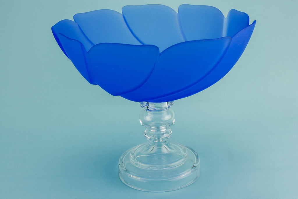 Blue glass stem bowl