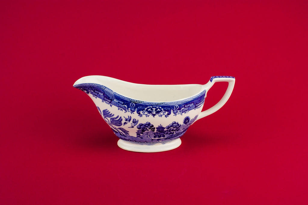 Blue and white gravy boat