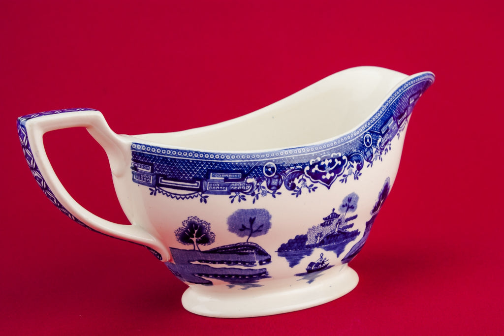 Blue and white gravy boat