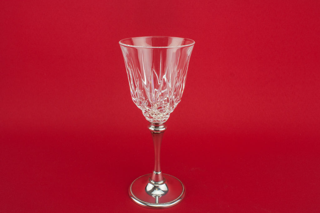 2 metal stem wine glasses