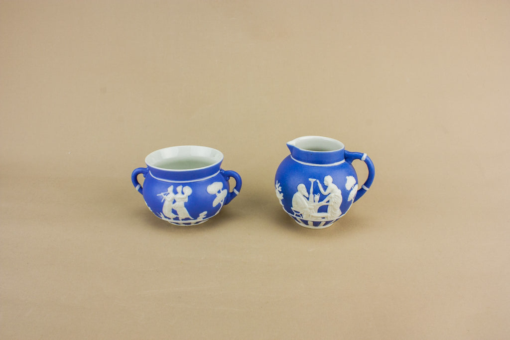 Blue creamer and sugar bowl