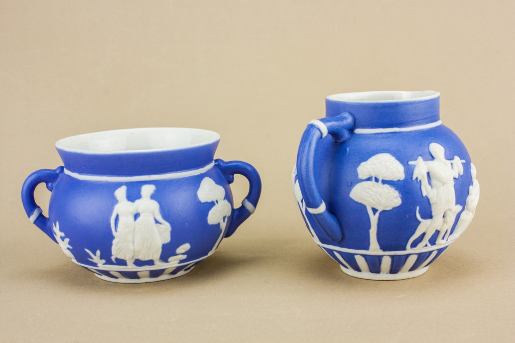 Blue creamer and sugar bowl