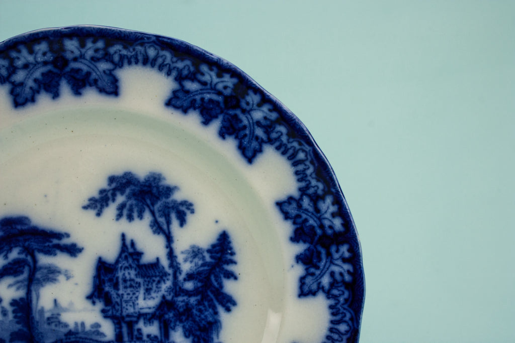 Flow blue serving plate