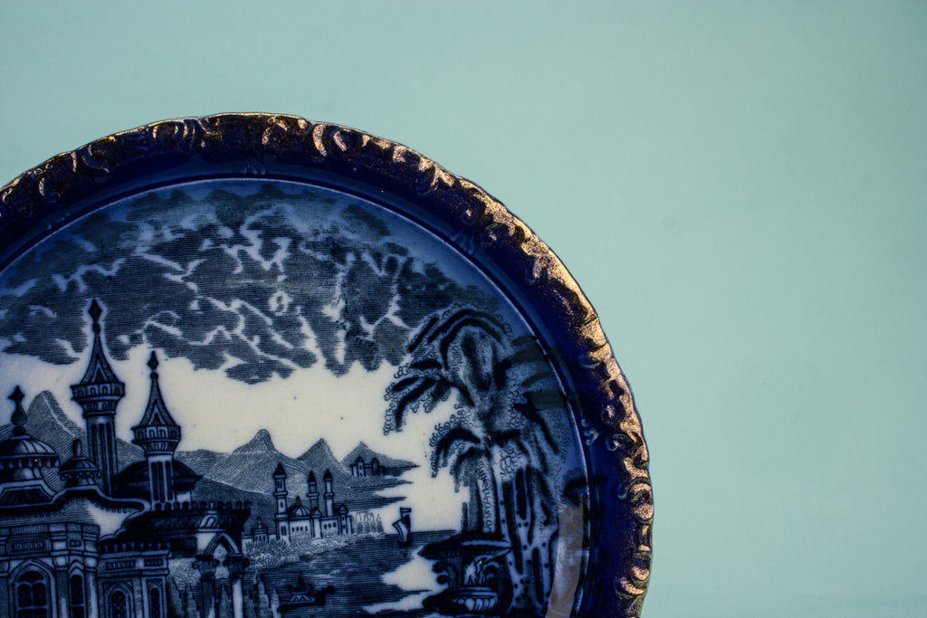 Flow blue serving dish