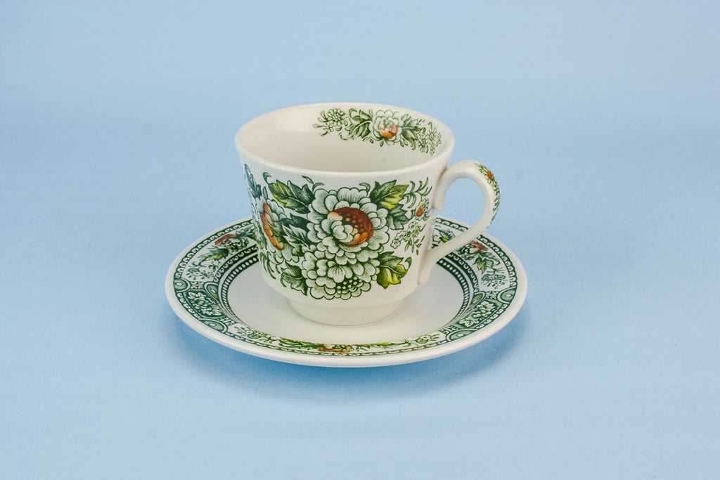 Green teacup and saucer