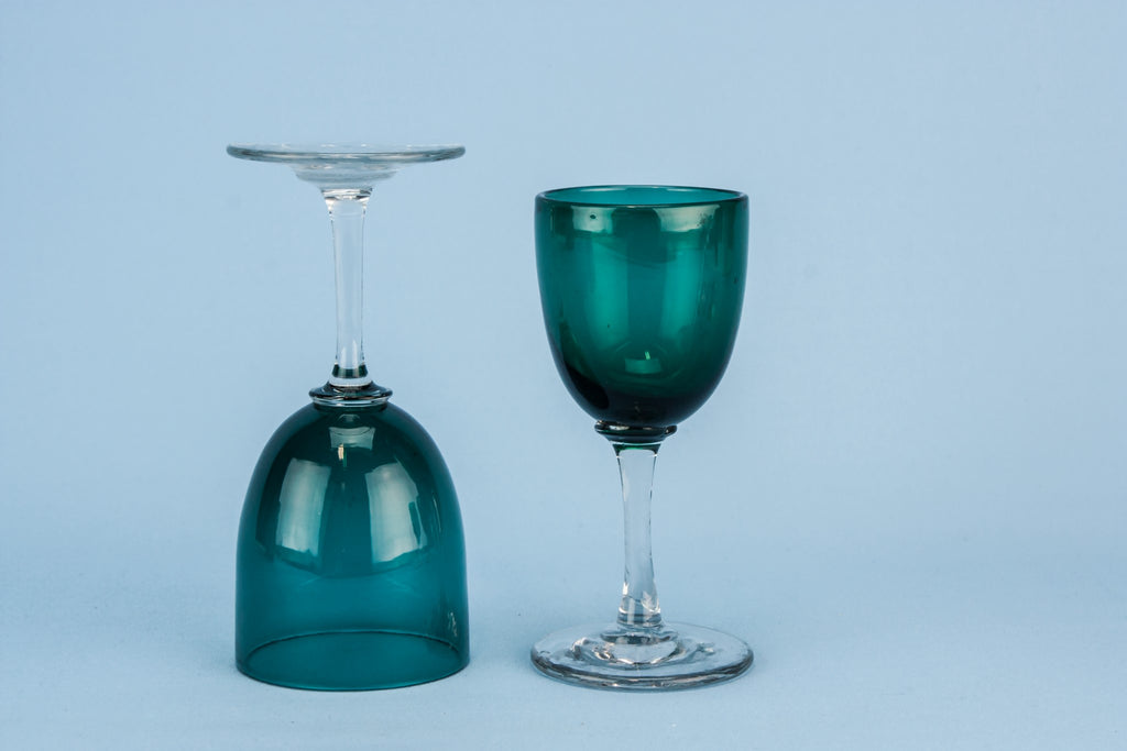6 green port glasses
