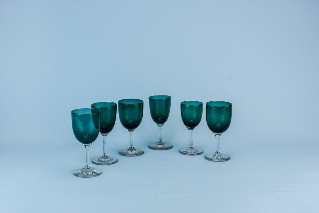 6 green port glasses