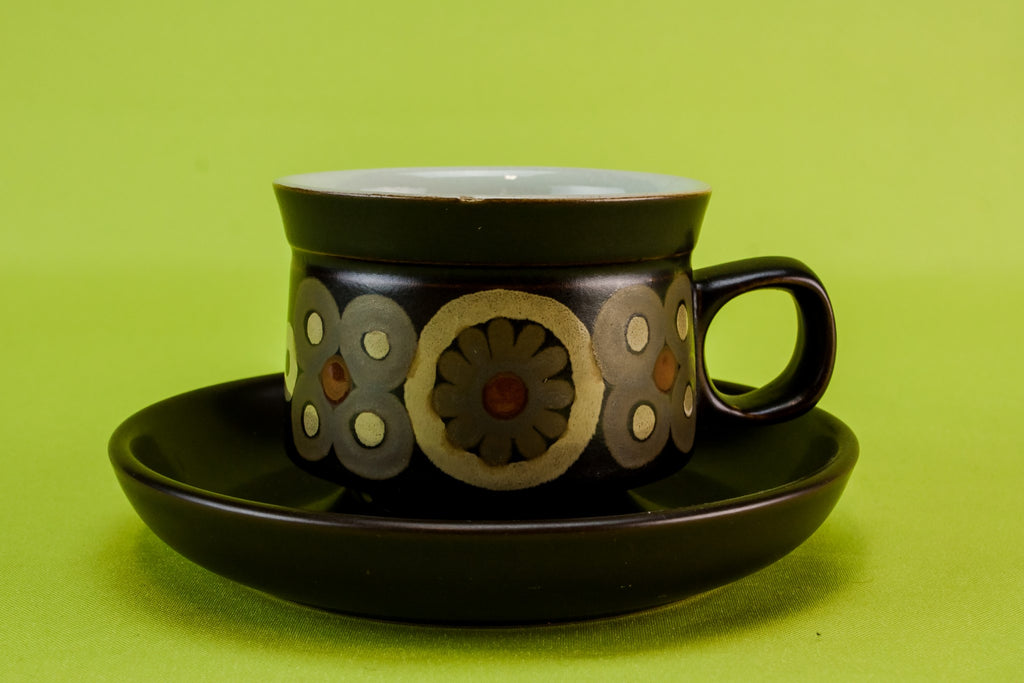 Brown pottery tea set for six