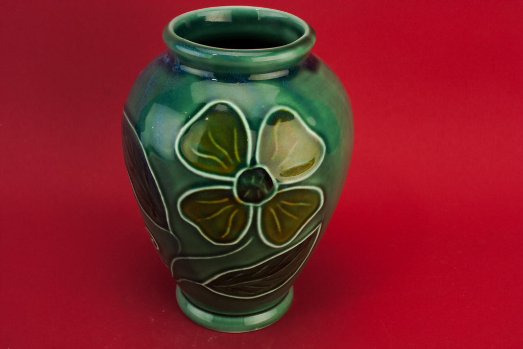 Green floral pottery vase