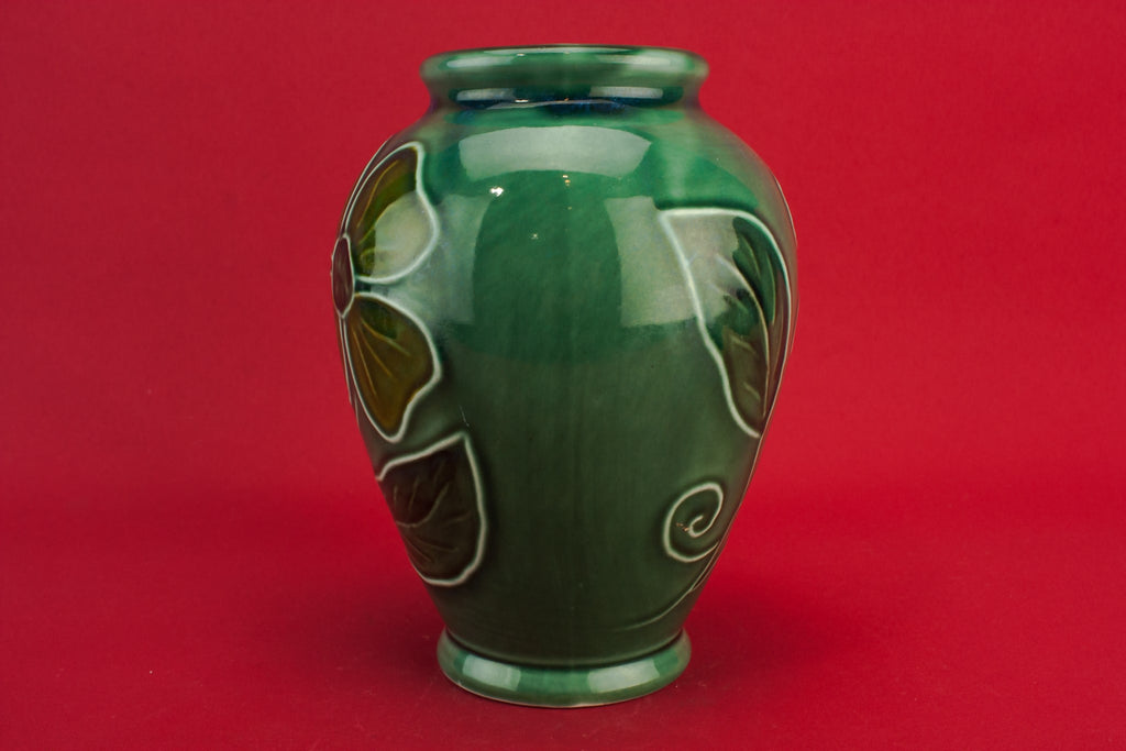 Green floral pottery vase