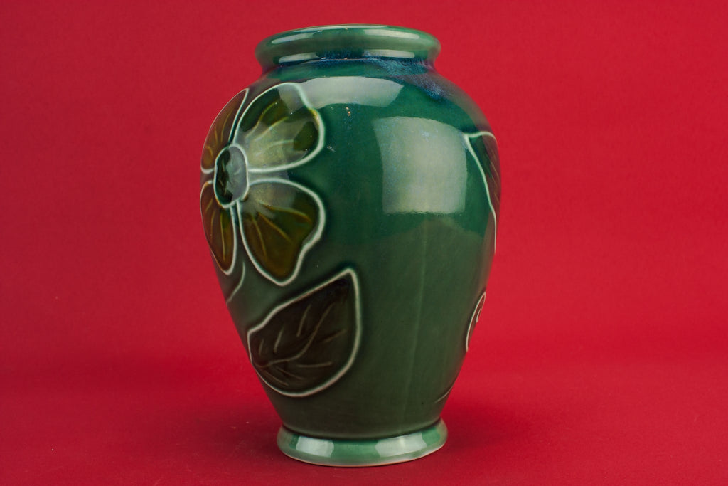 Green floral pottery vase
