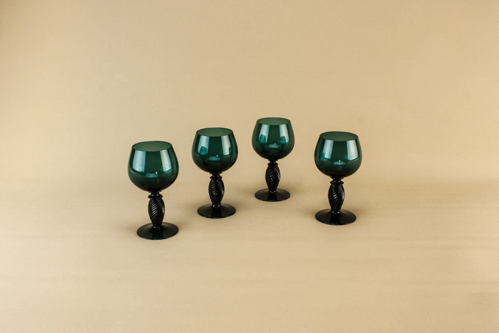 4 green wine glasses