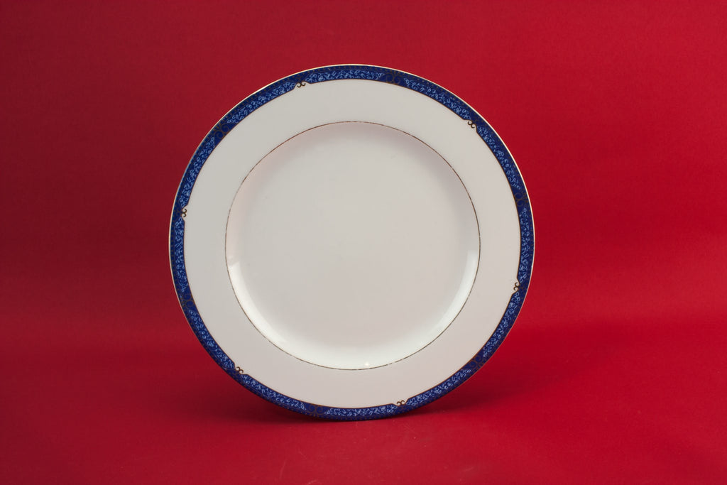 6 blue and white dinner plates