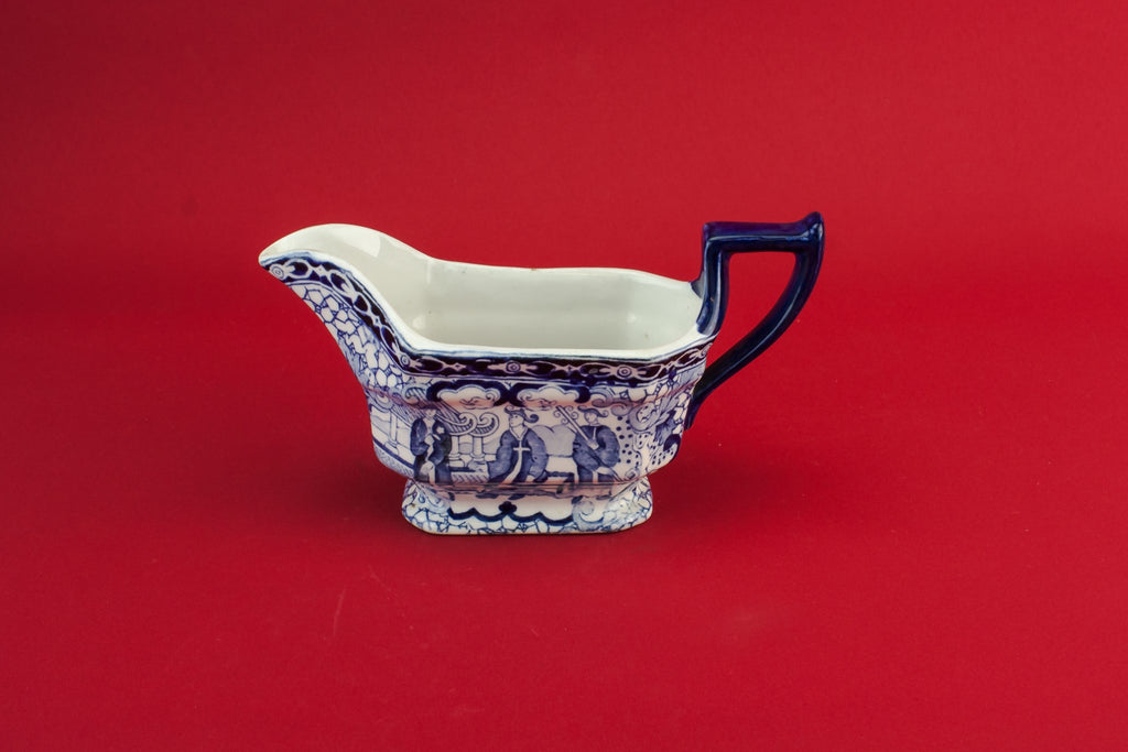 Blue and white gravy boat