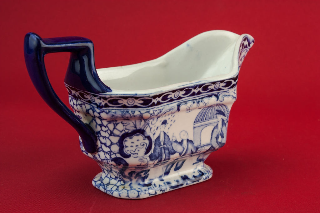 Blue and white gravy boat