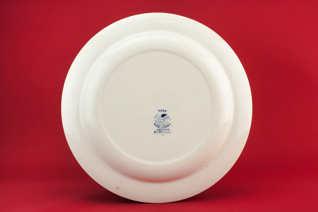 4 blue and white dinner plates