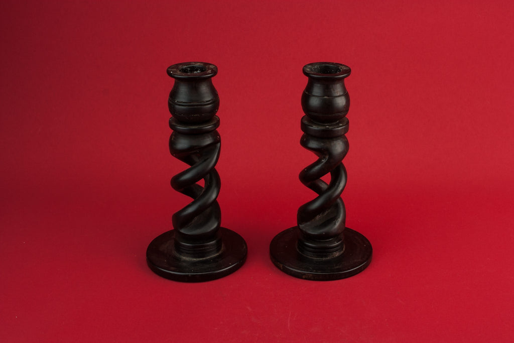 Pair of wooden candlesticks