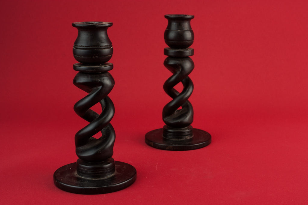 Pair of wooden candlesticks