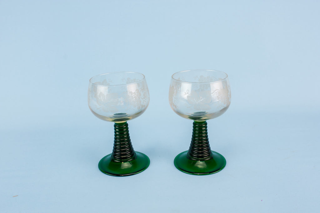 2 green wine glasses