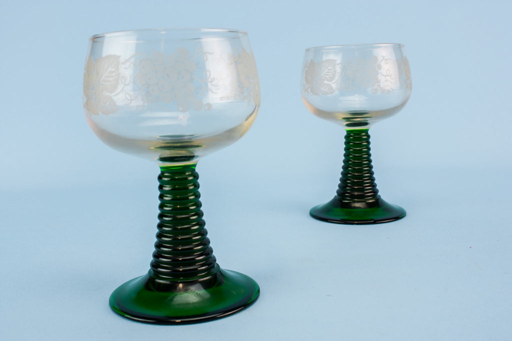 2 green wine glasses