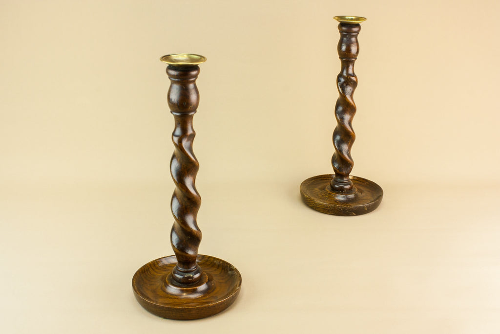 2 wooden tall candlesticks