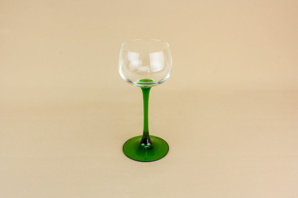 6 green hock wine glasses