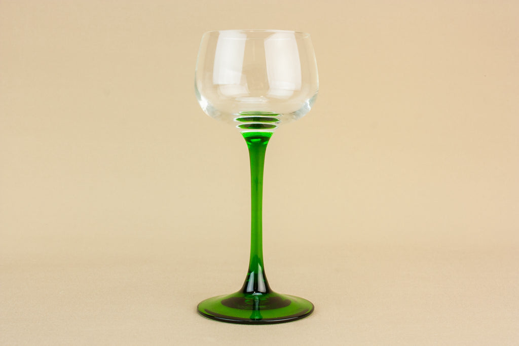 6 green hock wine glasses