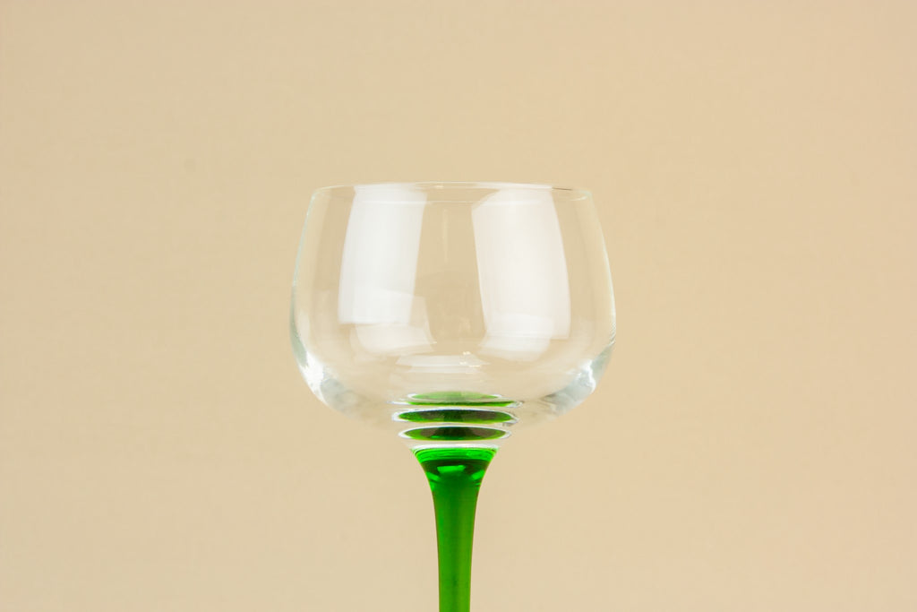 6 green hock wine glasses