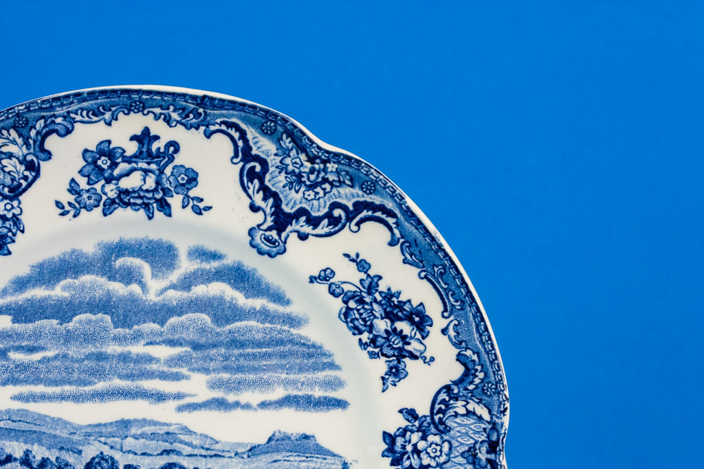 6 blue and white plates