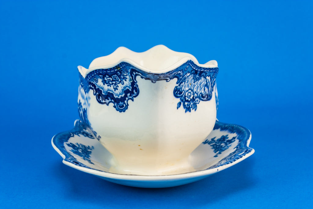 Blue and white gravy boat