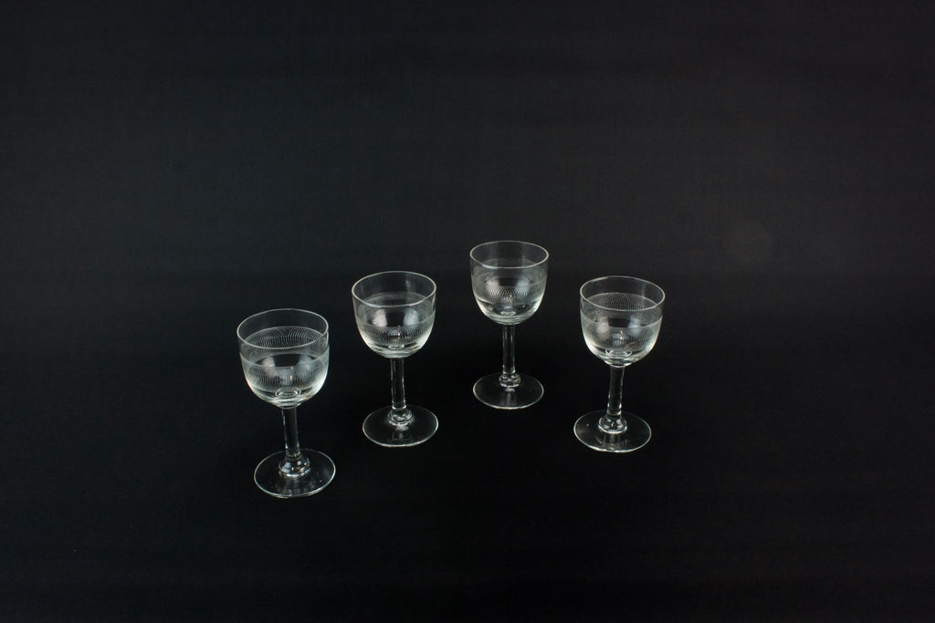 4 engraved port glasses