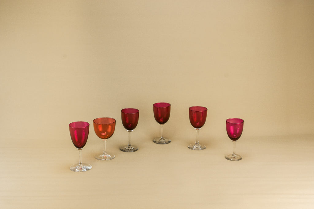 6 cranberry red wine glasses