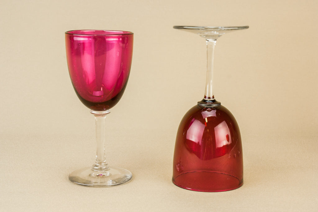 6 cranberry red wine glasses