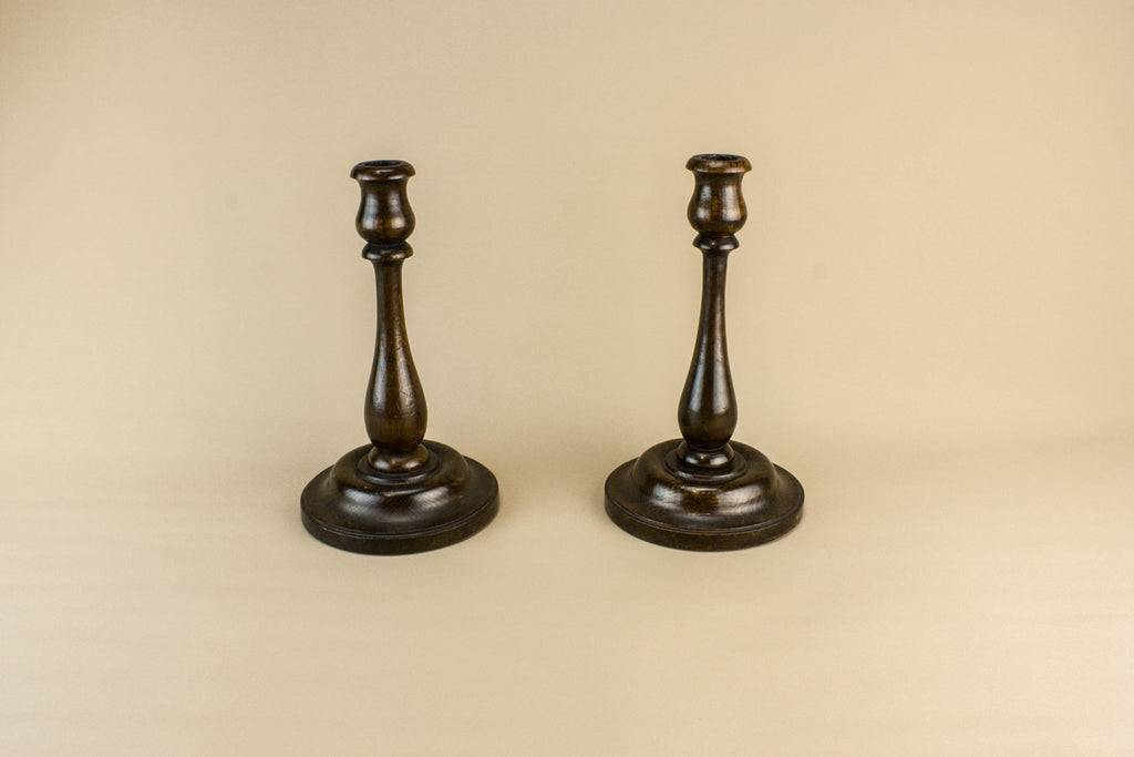 Pair of oak candlesticks