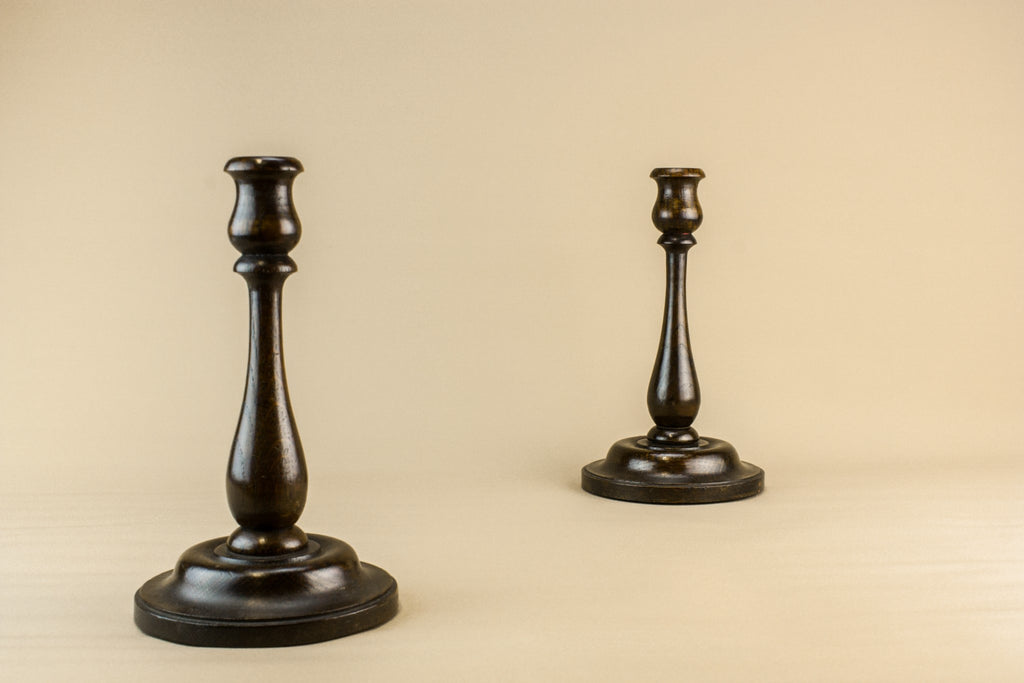 Pair of oak candlesticks