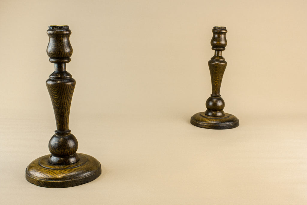 2 oak candlesticks