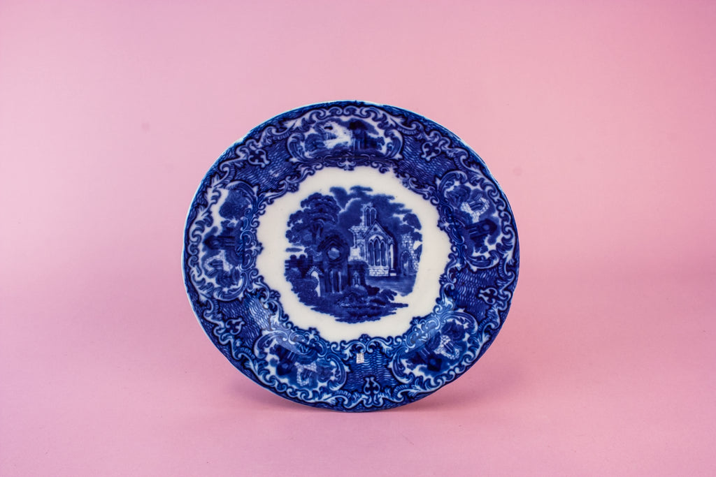 2 flow blue and white plates