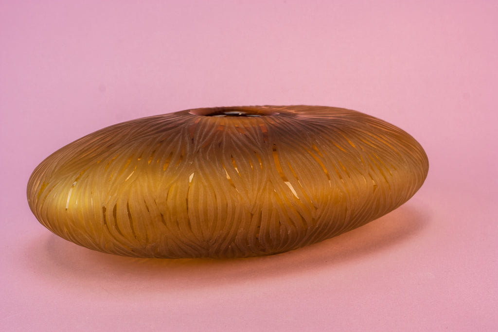 Amber glass compressed vase
