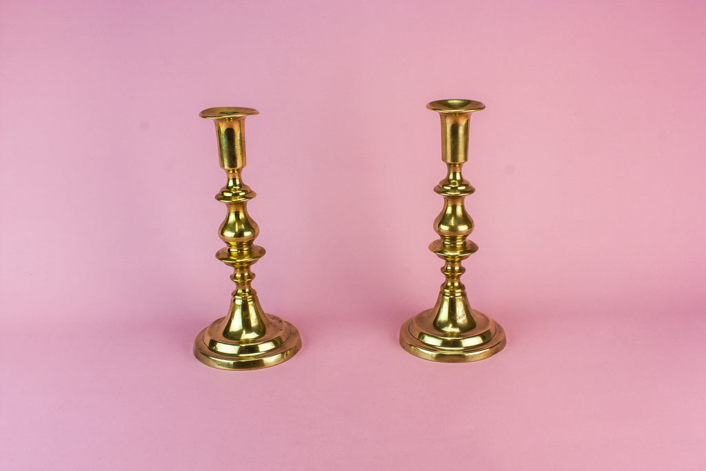 2 brass tall candlesticks