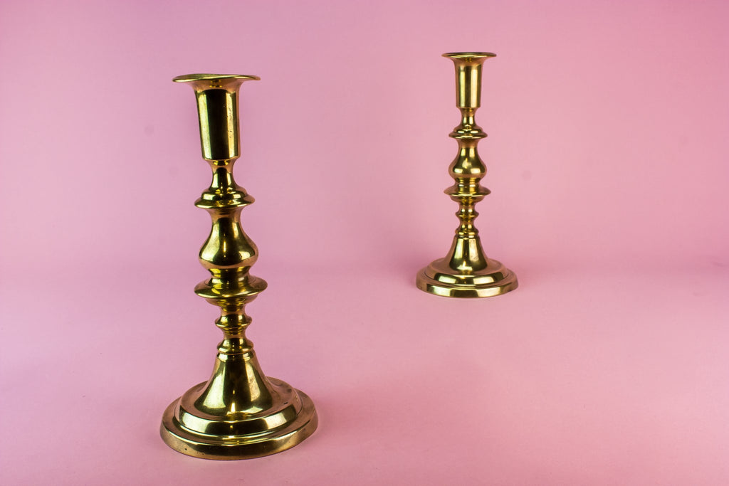 2 brass tall candlesticks