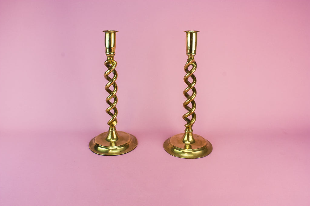 2 brass tall candlesticks