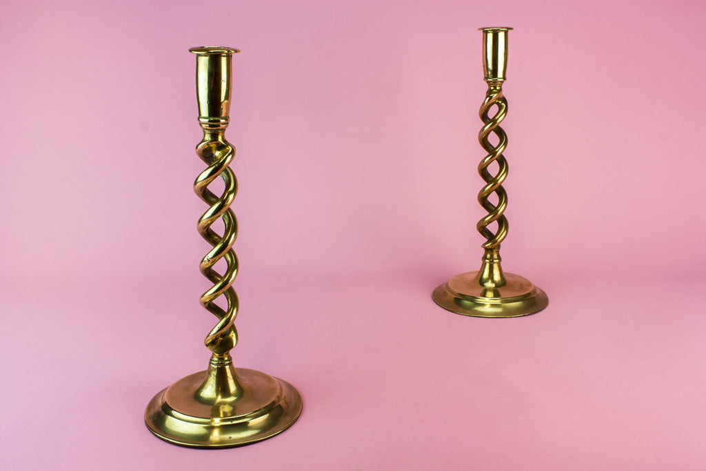 2 brass tall candlesticks