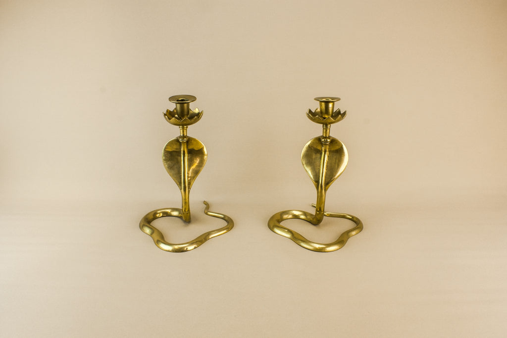 2 cobra brass candlesticks