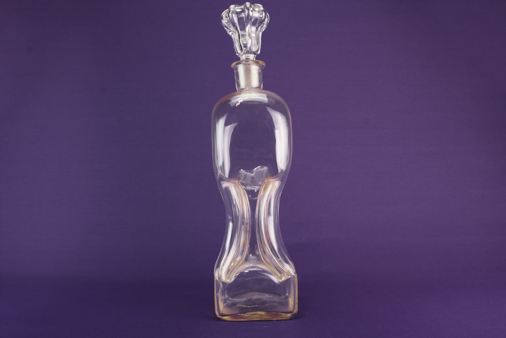 Tall ribbed glass decanter
