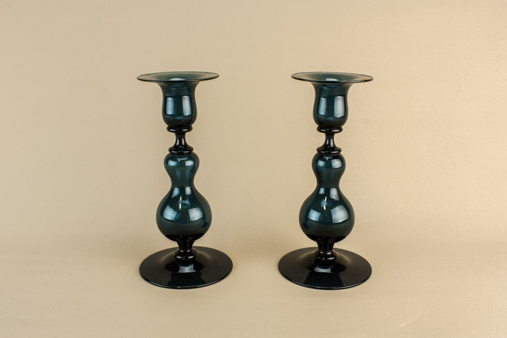 2 blown glass candlesticks